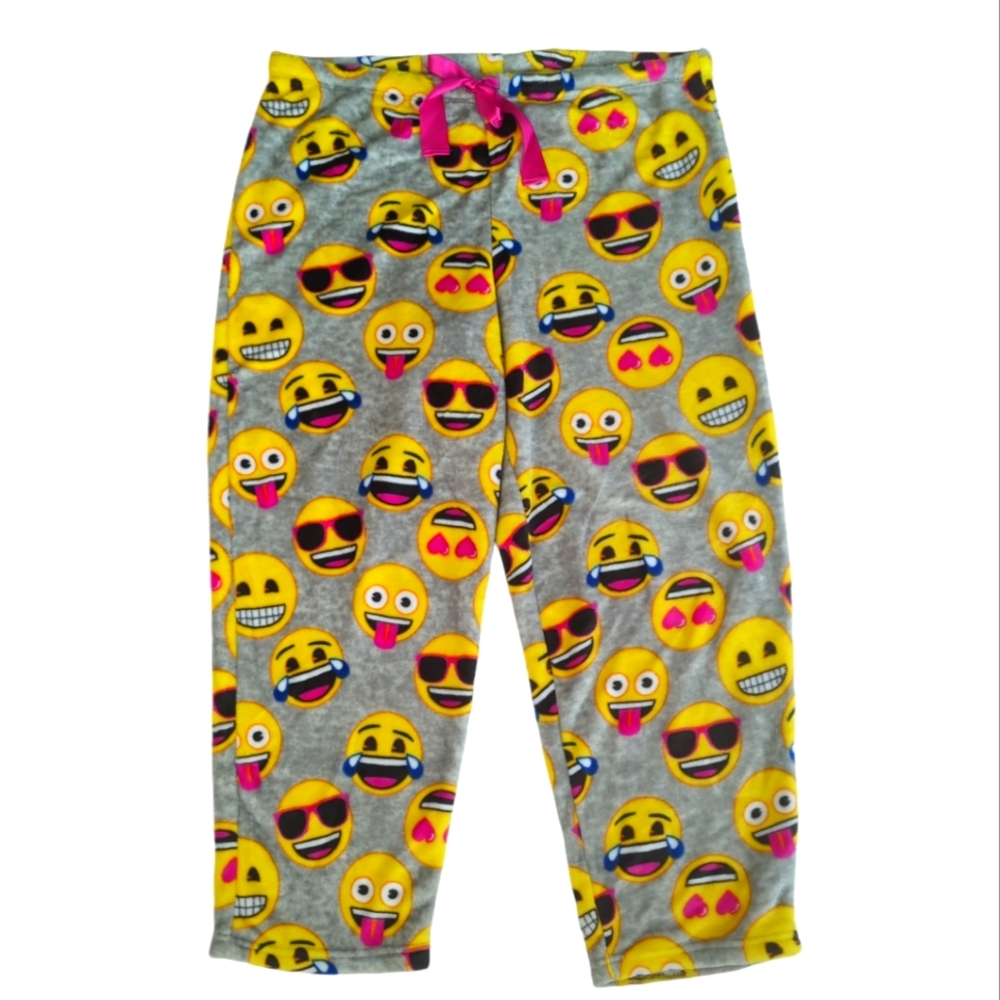 Emoji Super Minky Plush Fleece Sleep Pajama Pants Plus 2XL Gray Yellow Pink